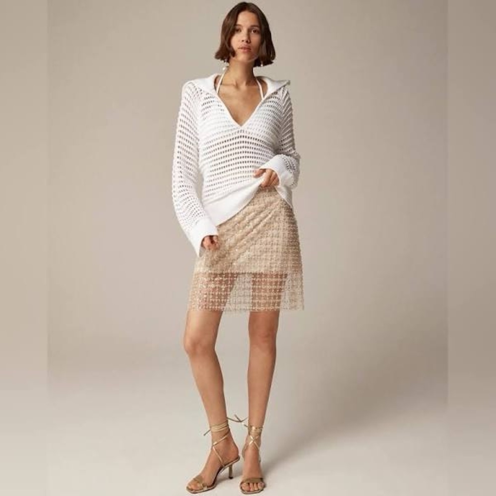 J CREW CROCHETED SAILOR COLLAR PULLOVER BEACHY WHITE SWEATER NWT SZ LARGE